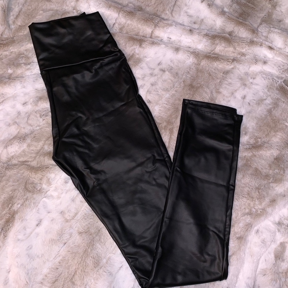 Black High Waisted Leather Leggings